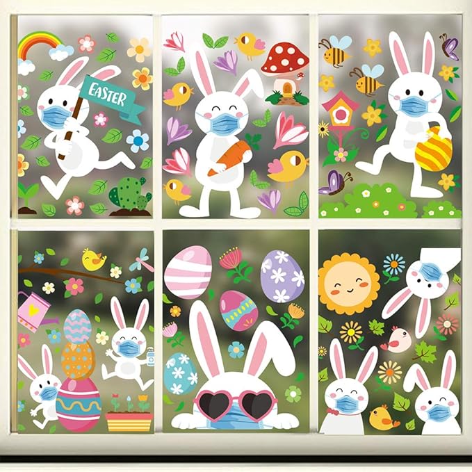 CCINEE 154PCS Easter Window Clings Stickers,Bunny